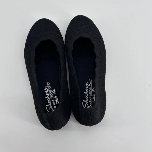 Skechers Women Flats Shoes Black Knit Wide Fit Memory Foam Ballet Style - Picture 3 of 4
